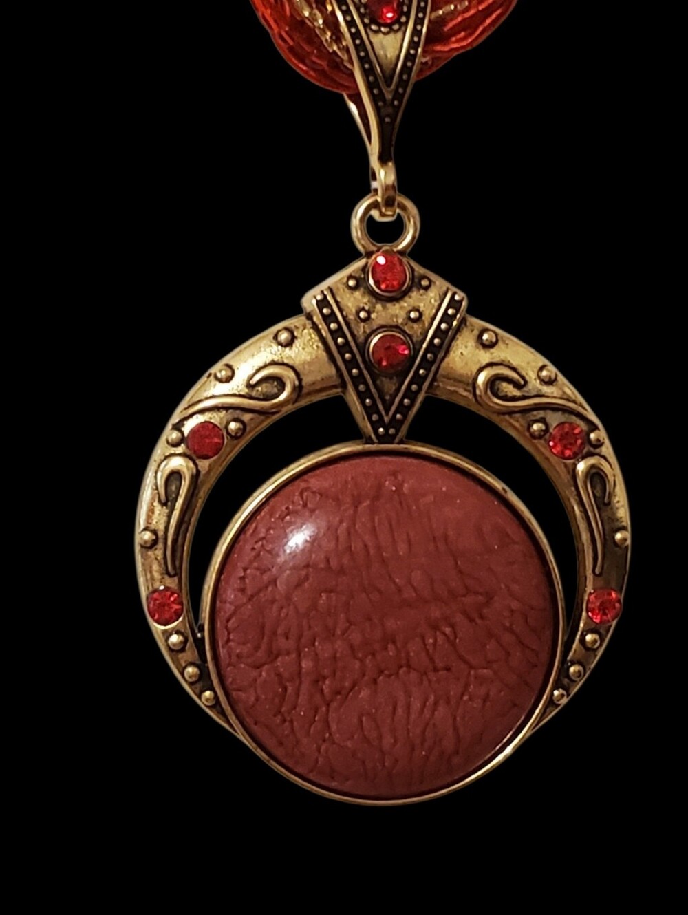 Boho Antique Gold Rust Red Crackle Statement Necklace New